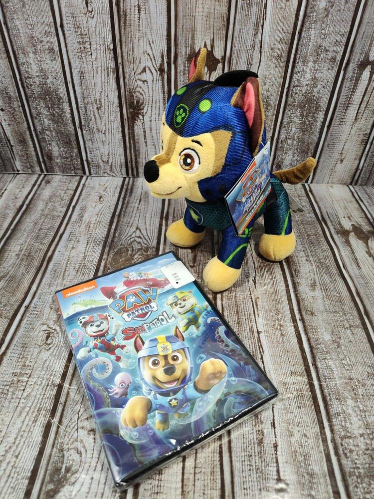 Paw Patrol Aqua Pups Chase 8” Inch Plush 2023 NWT Plus Sealed Sea Patrol DVD